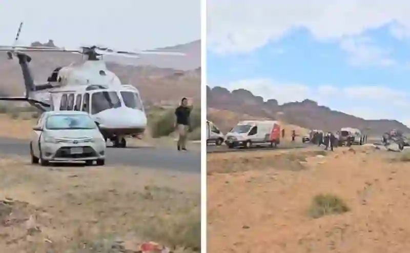 فيديو حادث مروري مروع يسبب وفاة عدة مقيمين من هذه الجنسيات في تبوك وطائرات الاخلاء الطبي تنقذ حياة أخرين 