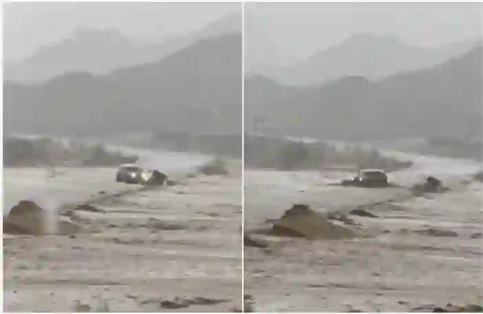 فيديو سائق الجيب البطل اقتحم السيل لينقذ عائلة بطريقة بطولية في مكة المكرمة 