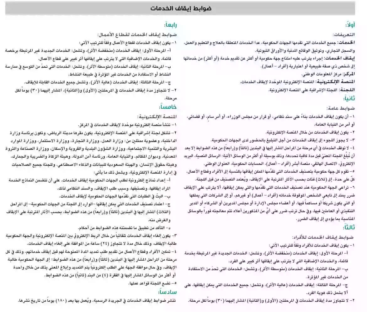 من اليوم حالات جديدة ستخضع لضوابط وقف الخدمات المعدلة 1445 