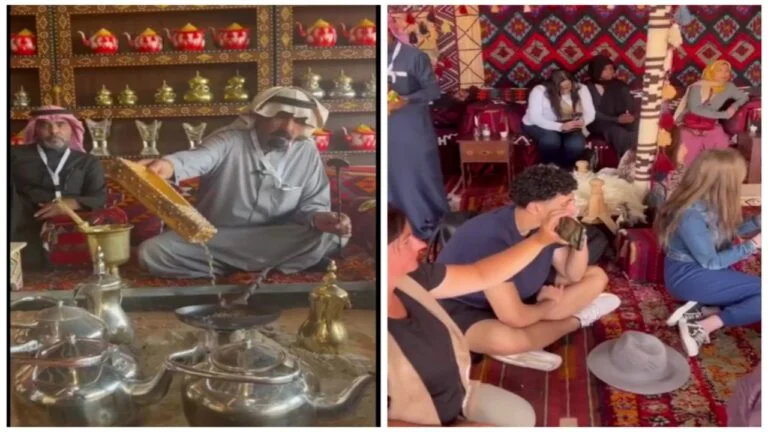 شاهد تأثير القهوة السعودية على سياح غربيين شاهدو طريقة تحضيرها في مهرجان الابل 
