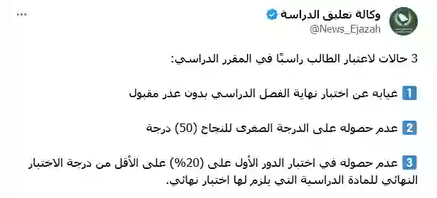 وزارة التعليم تكشف عن الحالات التي يعتبر فيها الطالب راسباً حتى لو نجح في الاختبارات 